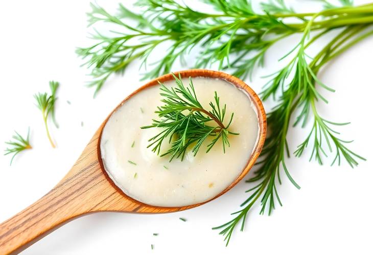 Isolated Wooden Spoon with Dill, Shredded for Perfect Soup Flavor